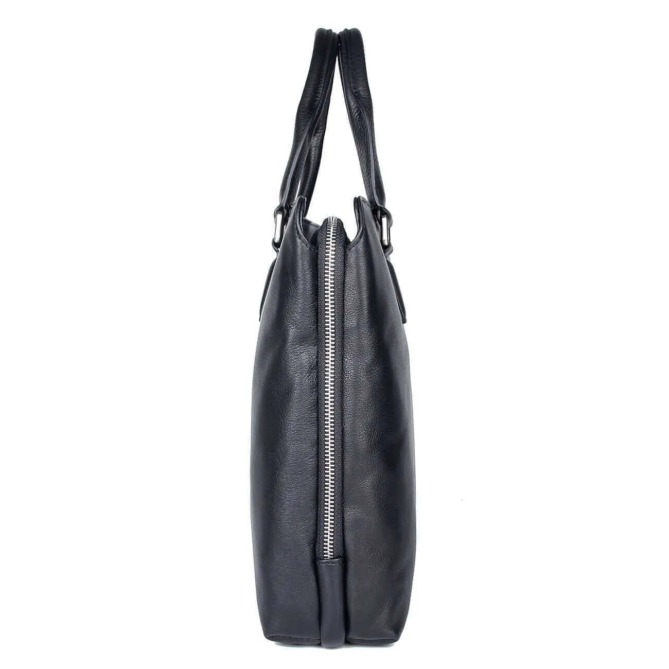 Sleek Black Leather Laptop Bag for Professionals