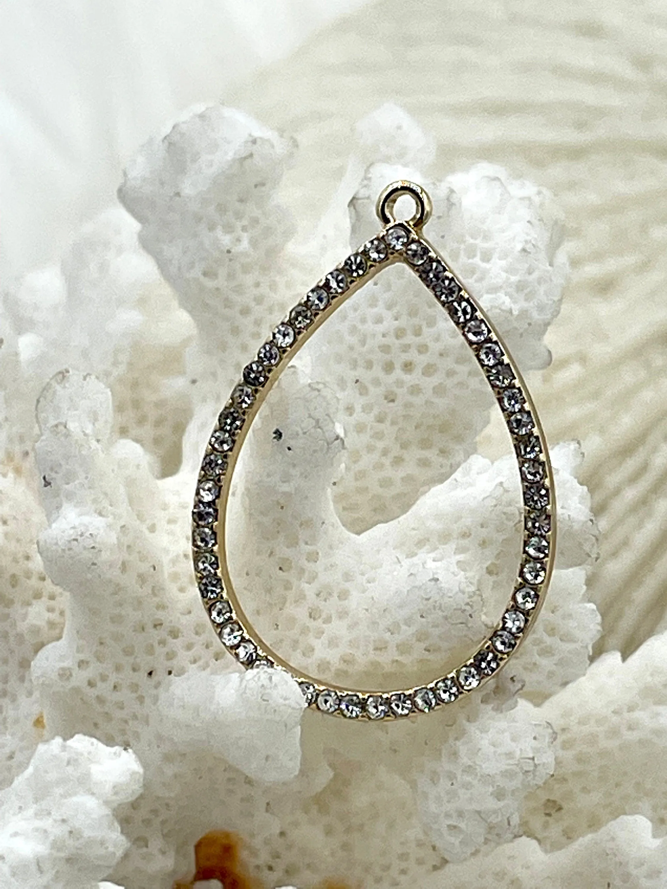 Small Teardrop Crystal Charm Pendants, Rhinestone Pave Small, 31mm, x 21mm x 2mm Charm/Pendant, Bronze, Gold, Silver, Gunmetal, Fast Ship