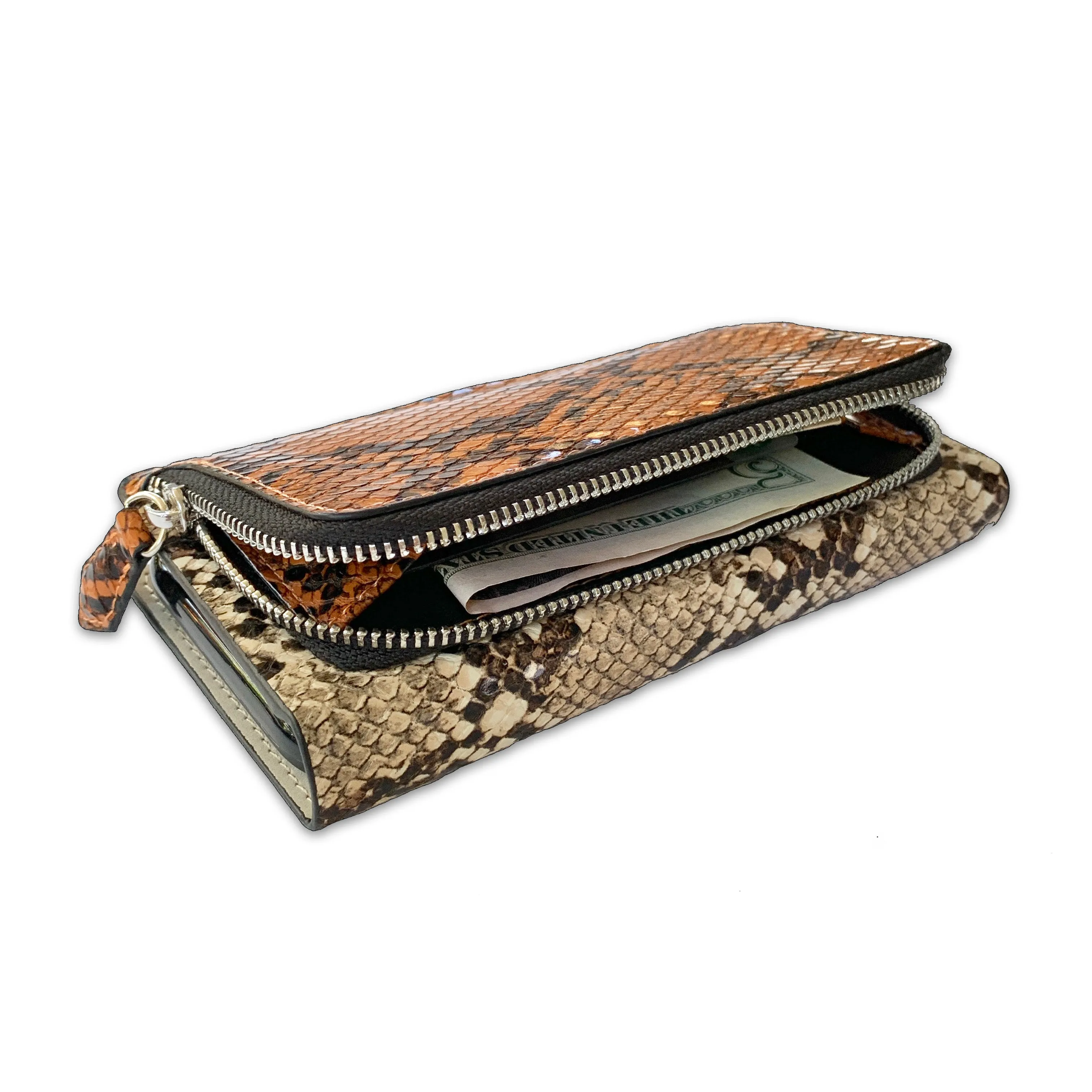 Snake Print Zip Wallet Case in Sand