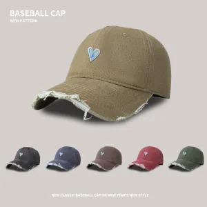 Soft top baseball cap female cartoon love washed hole visor peaked cap Korean style trendy sweet cool wide brim peaked cap