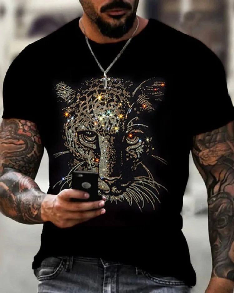 Stylish Casual Black Rhinestone T-Shirt