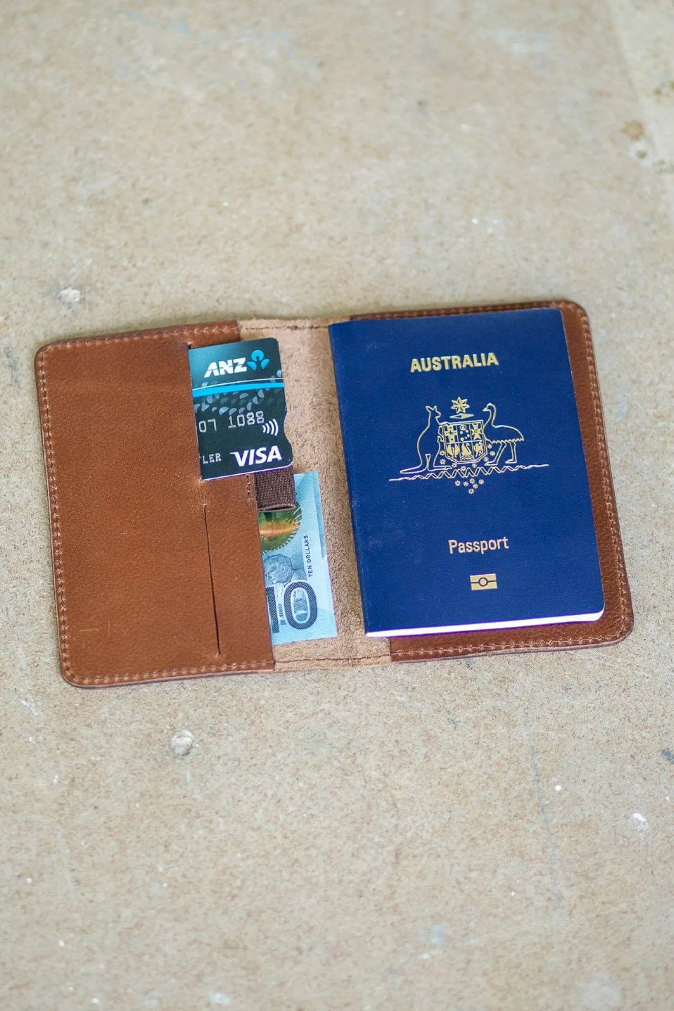 Tan Leather Passport and Card Holder