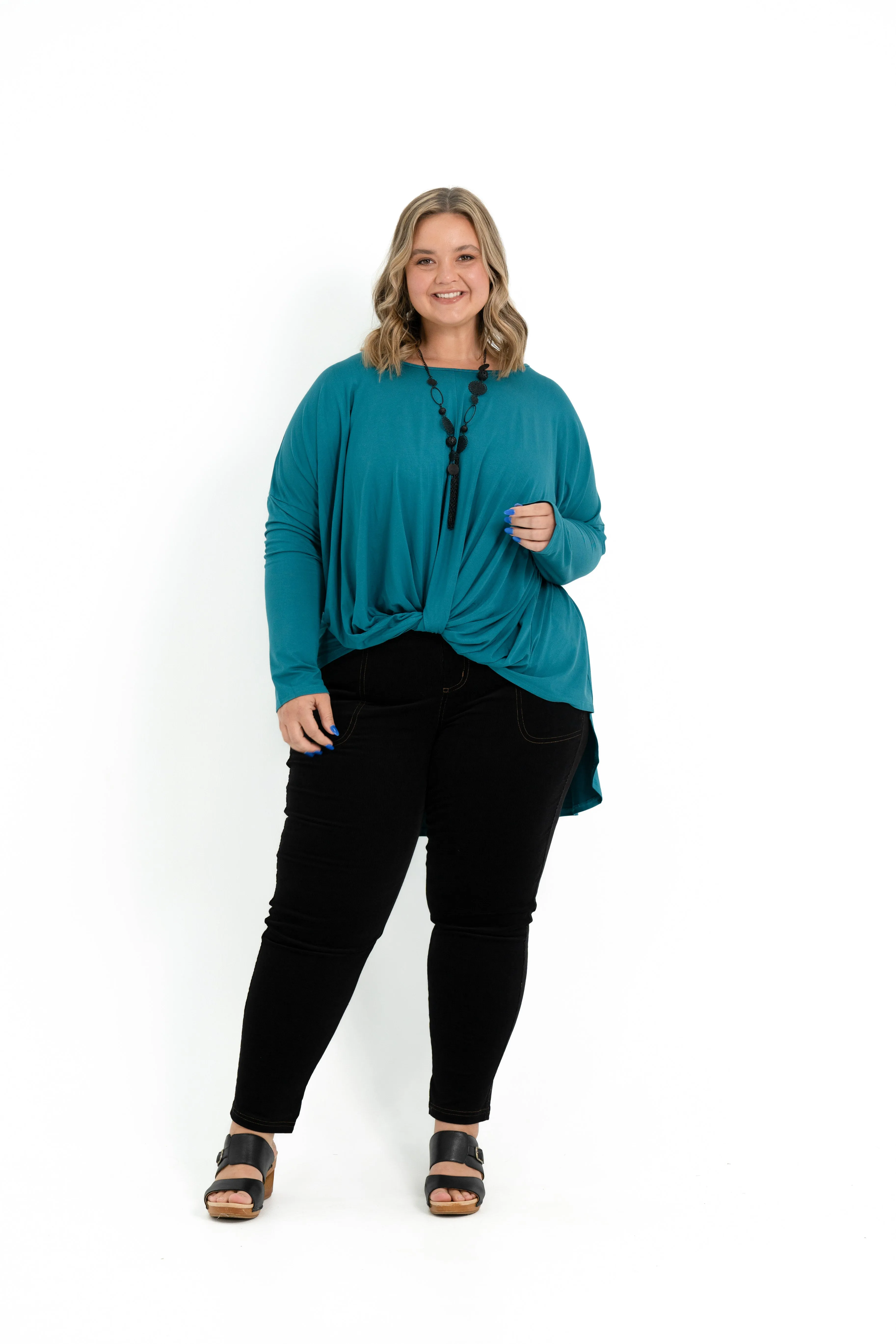 'TWISTED' Bamboo Twist Front Top - Teal