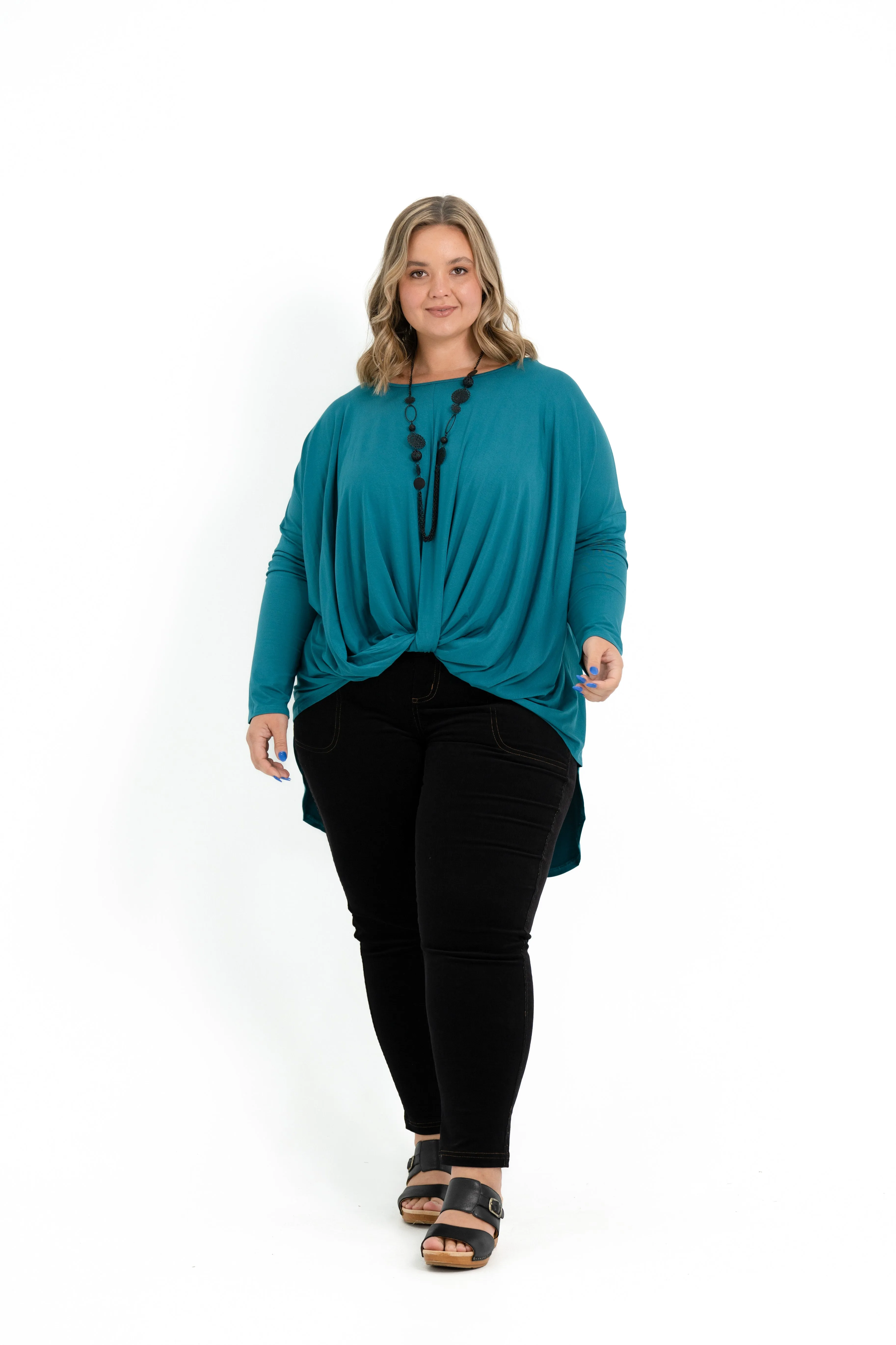 'TWISTED' Bamboo Twist Front Top - Teal