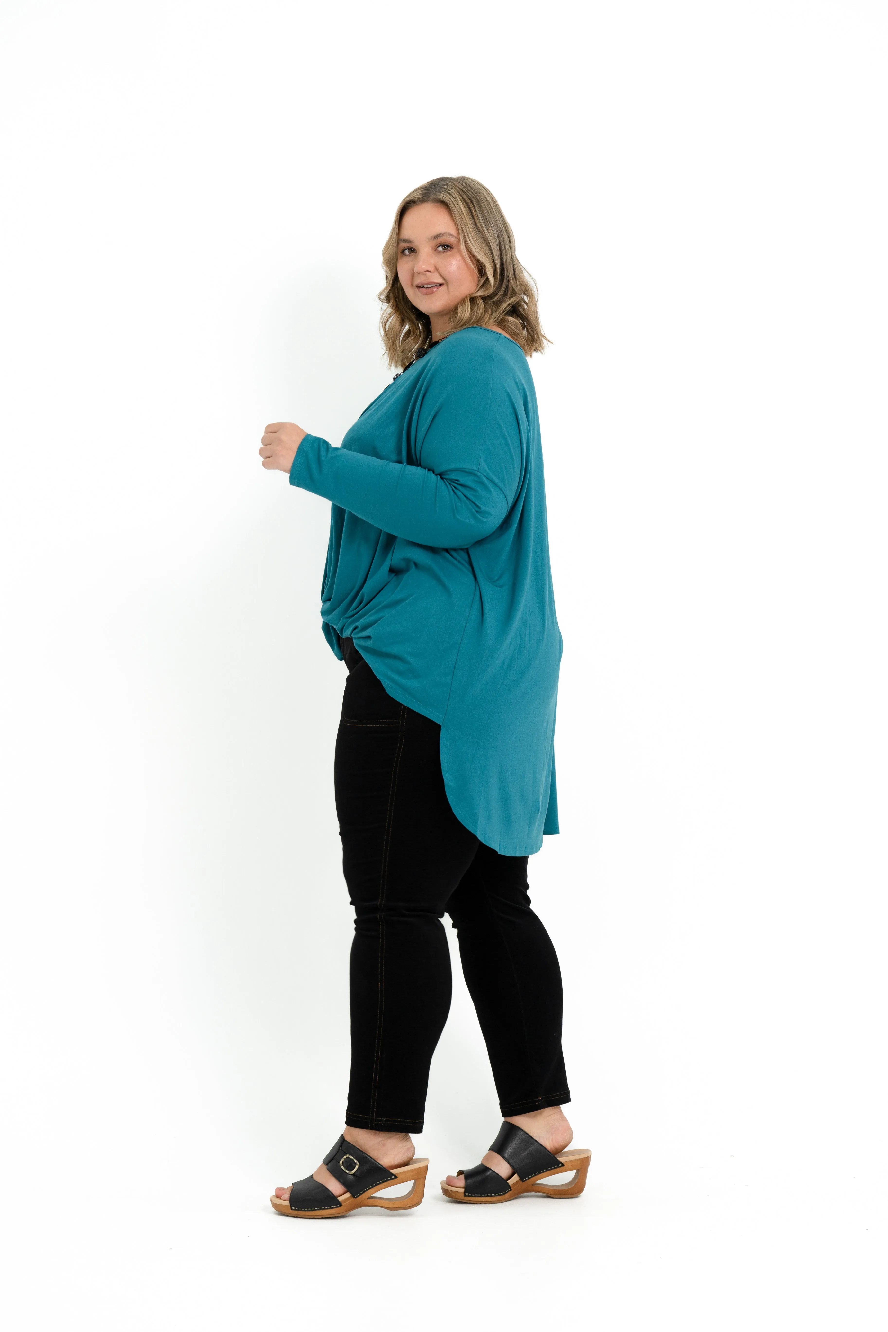 'TWISTED' Bamboo Twist Front Top - Teal