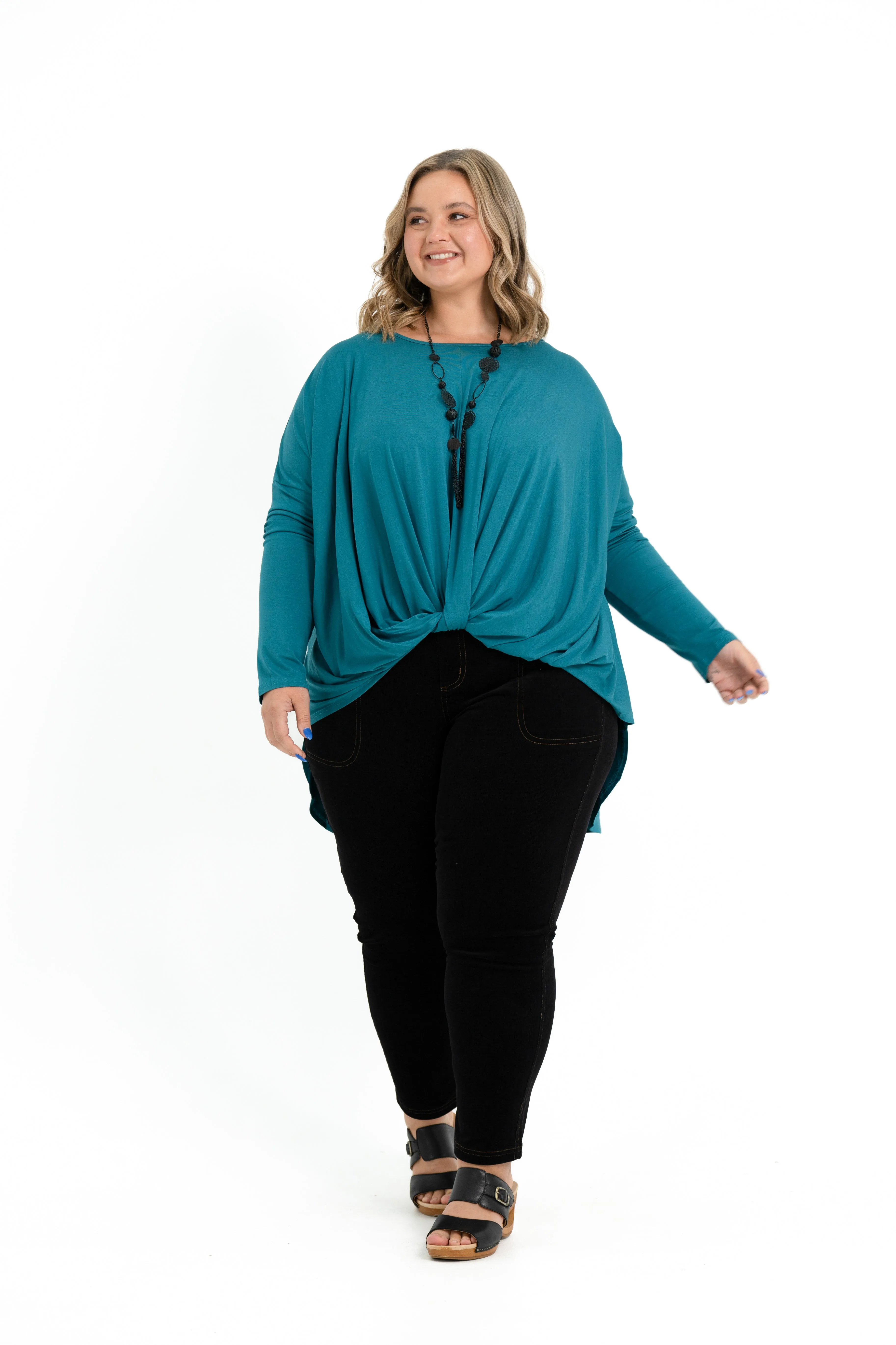 'TWISTED' Bamboo Twist Front Top - Teal