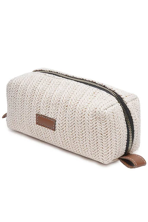 Vanilla Raffia Weave Sleek Pouch