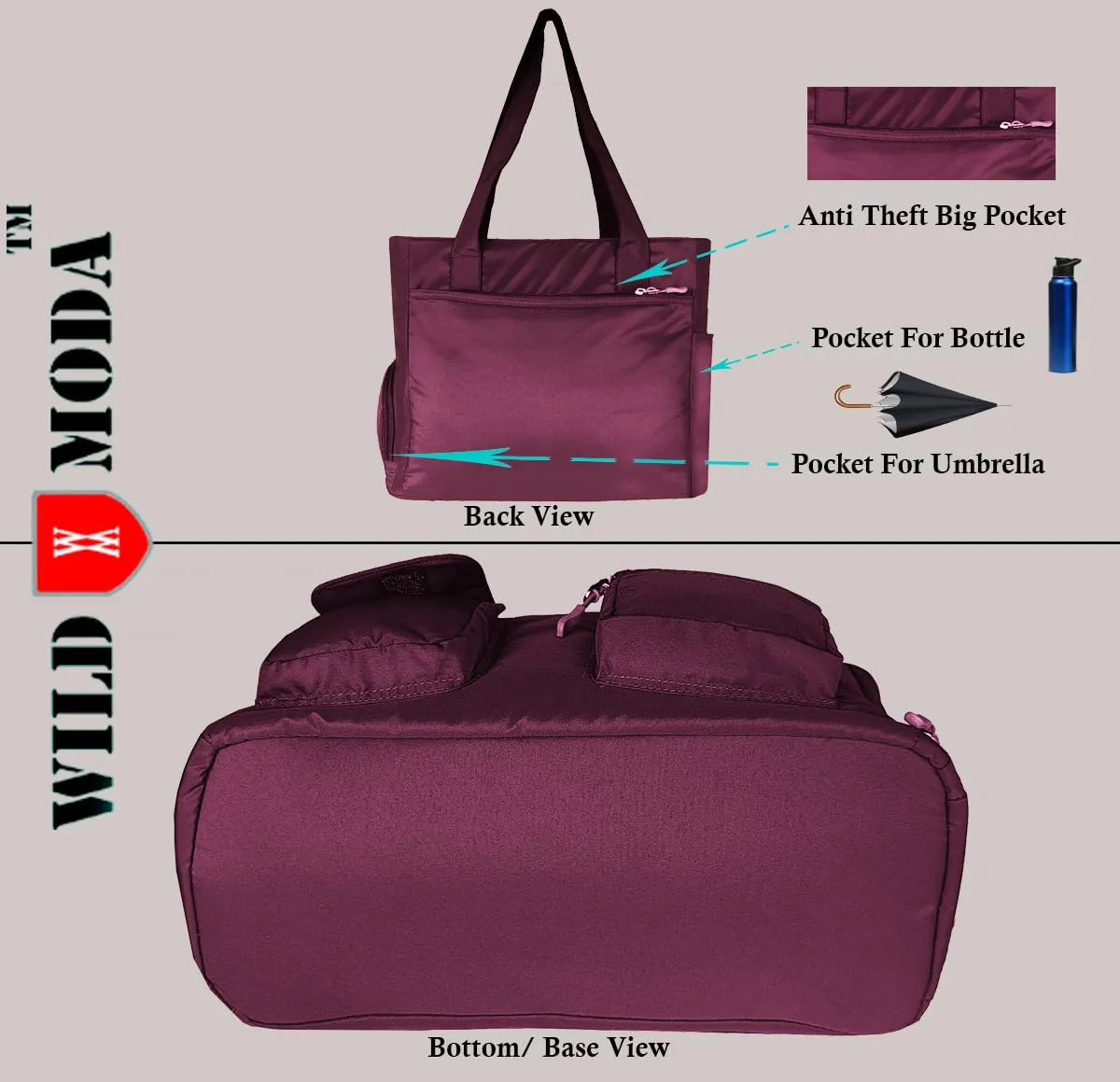 WILD MODA Classic Polyester Double Pocket Shoulder Bag (Maroon)