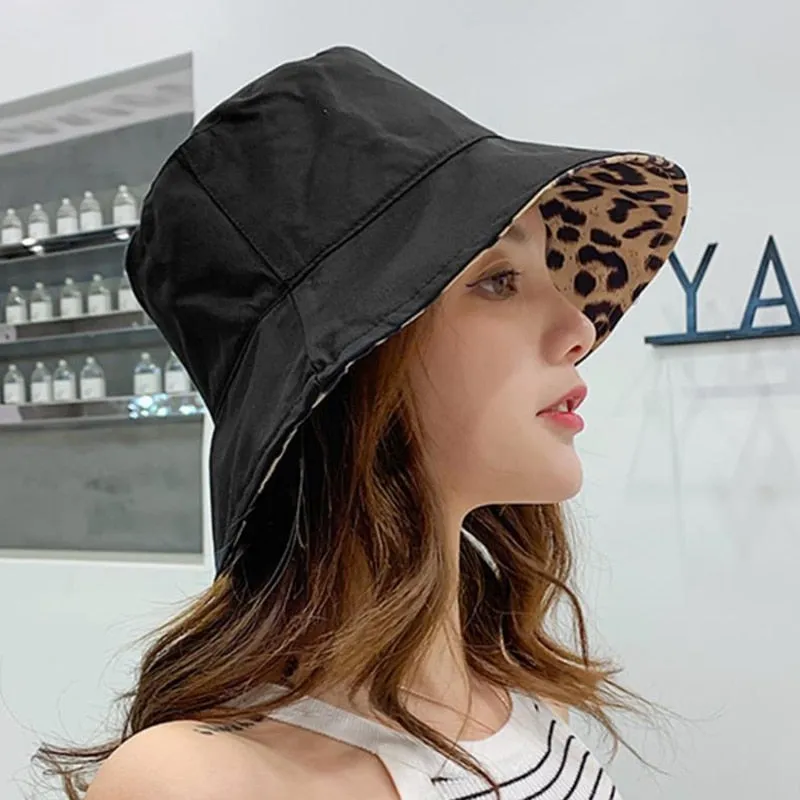 Women Leopard Print Bucket Comfortable Breathe Foldable Men Beach Flat Top Sun Fishing Hat High Quality Flat Panama Hat Street