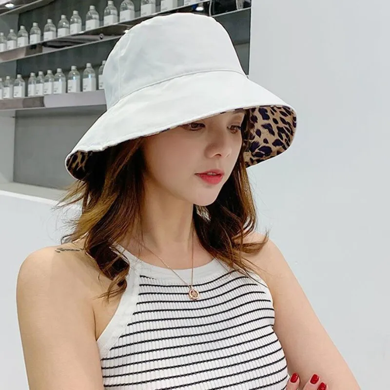 Women Leopard Print Bucket Comfortable Breathe Foldable Men Beach Flat Top Sun Fishing Hat High Quality Flat Panama Hat Street