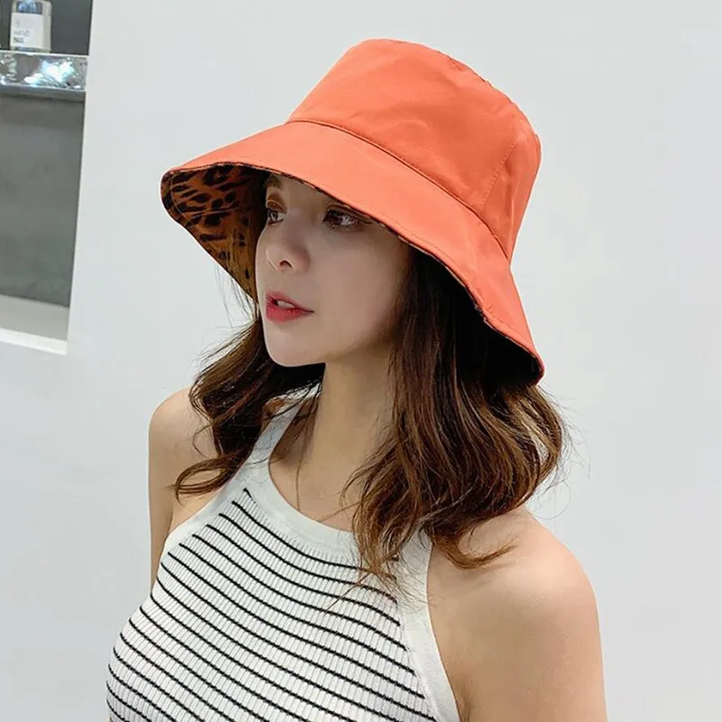 Women Leopard Print Bucket Comfortable Breathe Foldable Men Beach Flat Top Sun Fishing Hat High Quality Flat Panama Hat Street