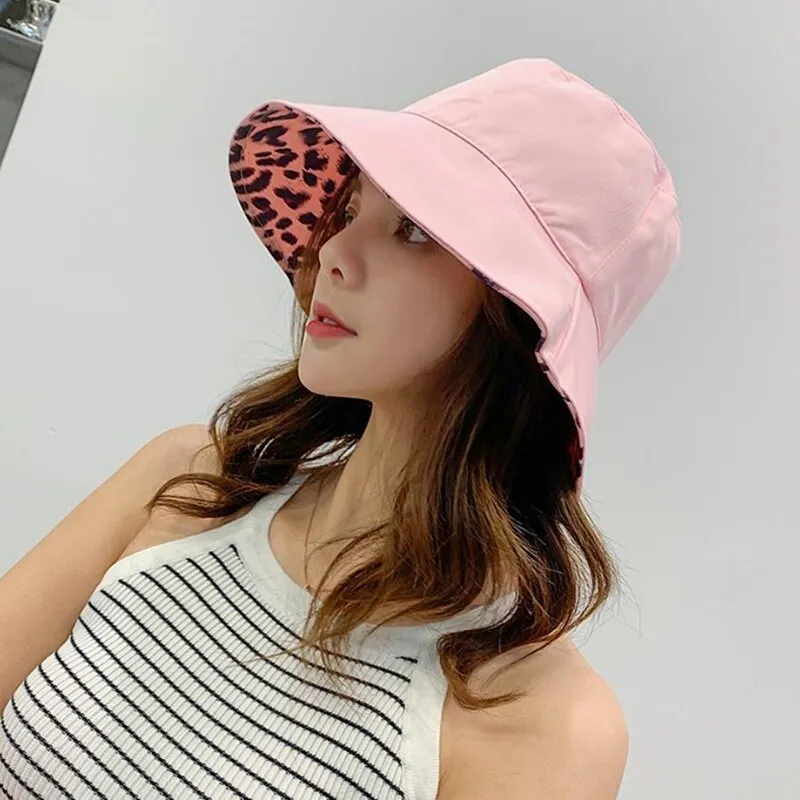 Women Leopard Print Bucket Comfortable Breathe Foldable Men Beach Flat Top Sun Fishing Hat High Quality Flat Panama Hat Street