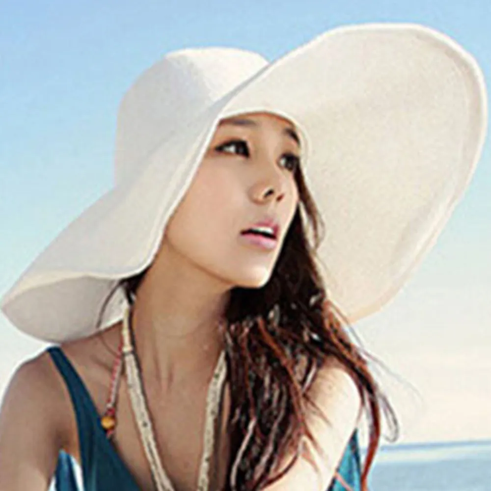 Women Summer Sun Protection Straw Hat Beach Wide Brim Big Floppy Folding Sun Hat